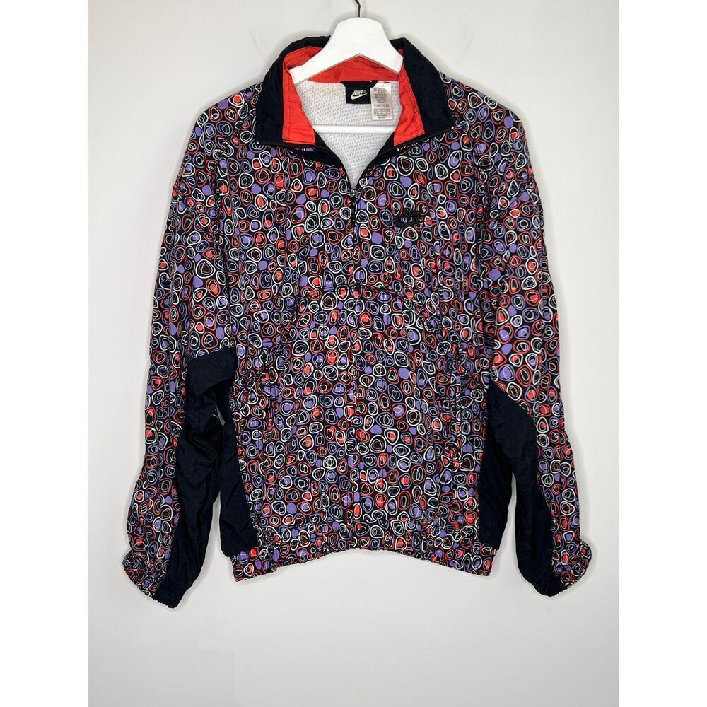 Nike Vintage Y2K Geo Print Zip Up Windbreaker Jacket Black/Purple/Red M (10-12)